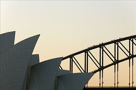 澳大利亚,新南威尔士,悉尼,悉尼歌剧院,海港大桥,剪影,日落,拱,桥