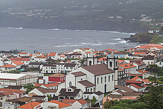 葡萄牙,亚速尔群岛,皮库岛,城镇景色,教堂