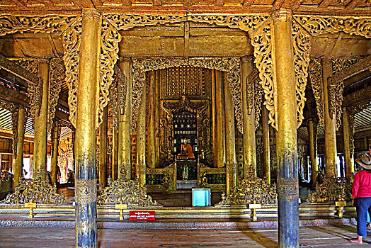 室内,柚木,寺院,皇家,城市,曼德勒,缅甸