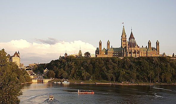 国会山,渥太华河,里多运河,锁,渥太华,安大略省,加拿大