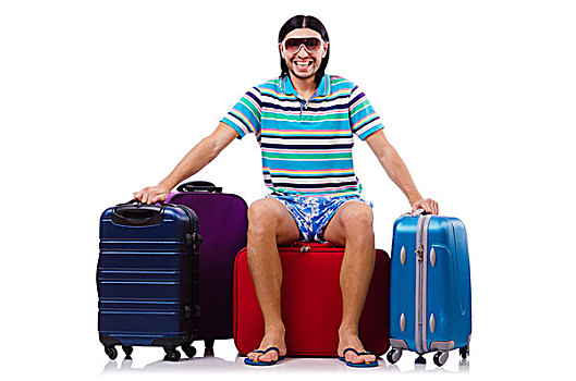 男人,旅行,手提箱,隔绝,白色背景