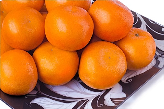 大,成熟,柑橘,玻璃盘,白色背景