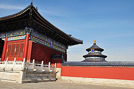 红色,墙壁,建筑,传统,中式建筑,塔,背景,蓝天,北京,中国