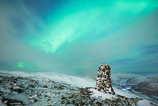 北极光,石头,阴天,特罗姆瑟,挪威,欧洲