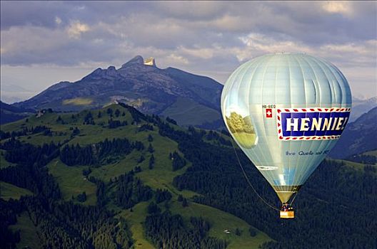 热气球,正面,顶峰,旅游,瑞士