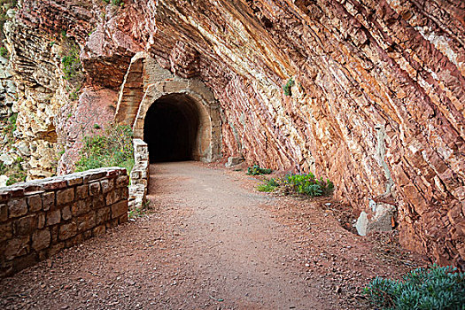 暗色,老,隧道,入口,红岩