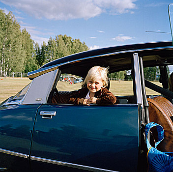 女孩,坐,汽车,瑞典