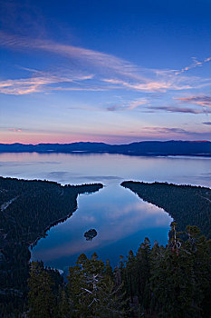 翡翠湾,日落,太浩湖,加利福尼亚
