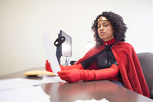 头像,黑色,职业女性,办公室,超级英雄,坐,电脑