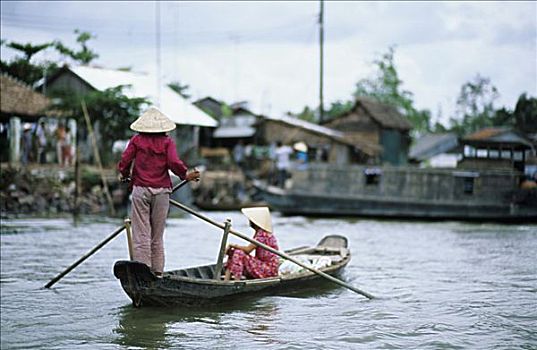 越南,湄公河三角洲,芹苴,女人,旅行,划桨船,湄公河