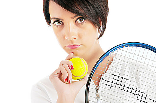 女孩,网球拍,隔绝,白色背景