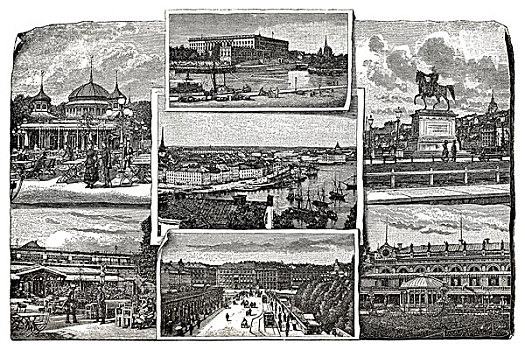 景象,斯德哥尔摩,瑞典,欧洲,历史,雕刻,19世纪,世纪,书本,战斗,溪流,密歇根,1893年