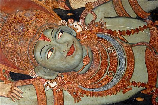毗湿奴,躺下,壁画,庙宇,喀拉拉,印度南部,亚洲