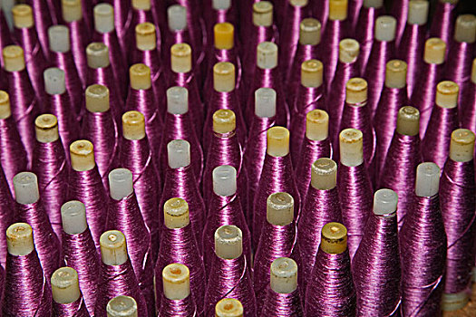 紫色,丝绸,线,线轴,一堆,编织,工厂,清迈,泰国