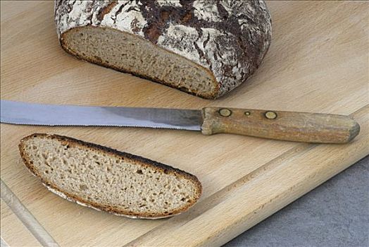 切削,长条面包,大,木板,面包刀