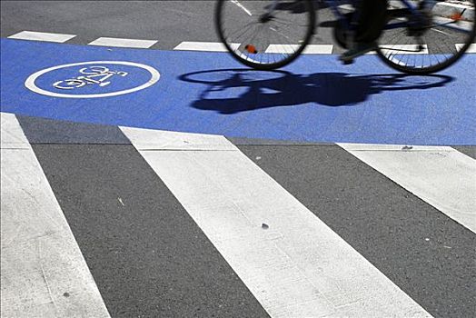 自行车道,人行横道,影子,骑自行车