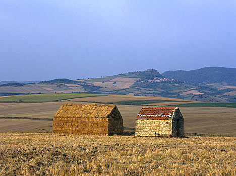 大捆,稻草,一堆,形状,房子,靠近,小,石屋,奥弗涅,法国,欧洲