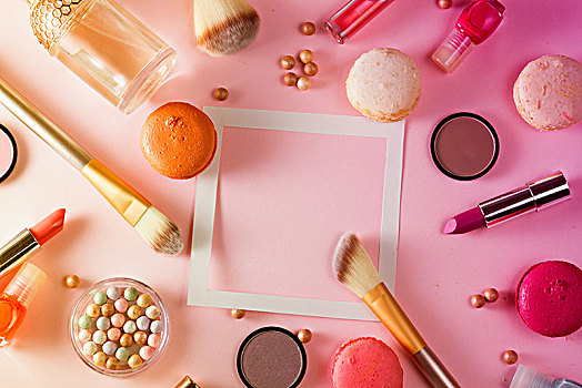 化妆,商品,蛋白杏仁饼干,留白,粉色背景