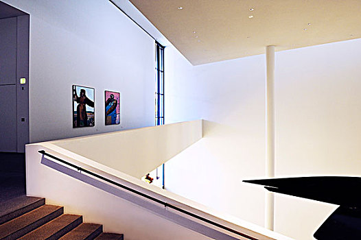 楼梯,柱子,影响范围,亮光,现代,艺术,博物馆,慕尼黑,巴伐利亚,德国,欧洲