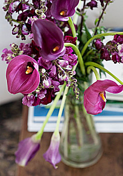 紫色,插花,透明,玻璃花瓶