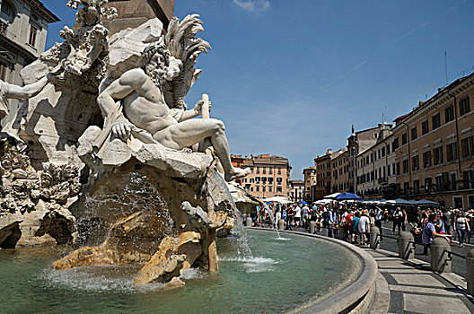 喷泉,四个,河,设计,纳佛那广场,罗马,意大利,欧洲
