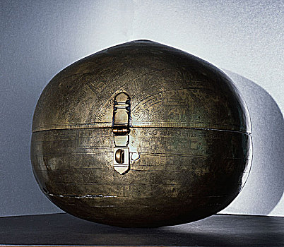 球体,黄铜,存储,盒子,印度,16世纪