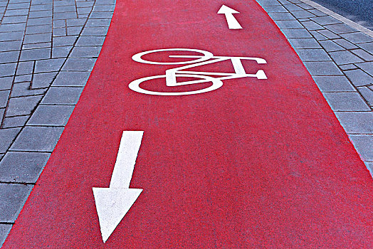 红色,自行车道,白色,标记,自行车,方向,箭头,巴伐利亚,德国,欧洲