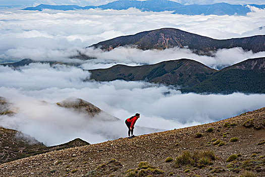 女人,慢跑,山