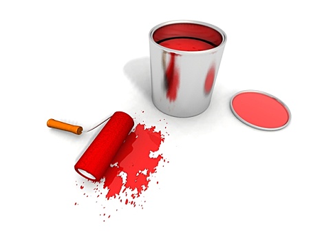 油漆滚,红色,油漆桶