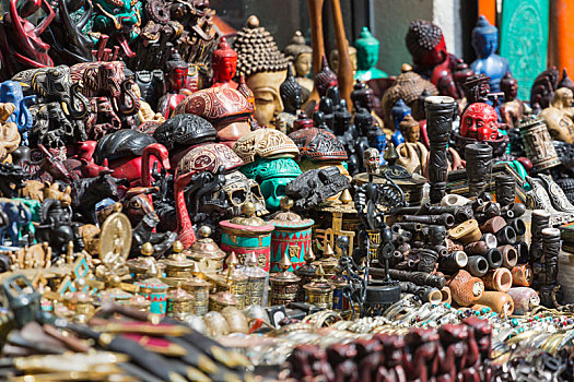 面具,娃娃,纪念品,街道,店,杜巴广场,加德满都,尼泊尔