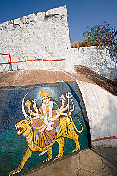 绘画,女神,石头,堡垒,海得拉巴,安得拉邦,印度