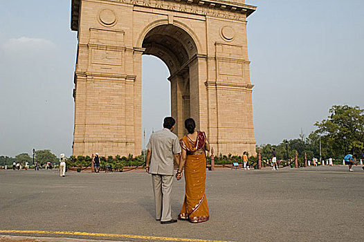 印度,大门,设计,建筑师,新德里,建造,纪念,军人,杀死,一战,阿富汗,战争,情侣,旅游,享受,晚间,微风