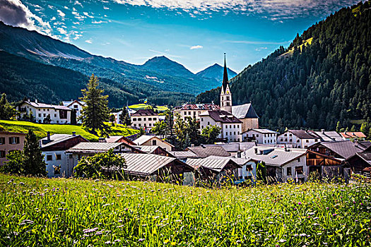 山谷,城镇,圣马利亚,瑞士