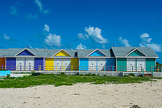 彩色,海滩小屋,海滩,大土耳其,特克斯和凯科斯群岛