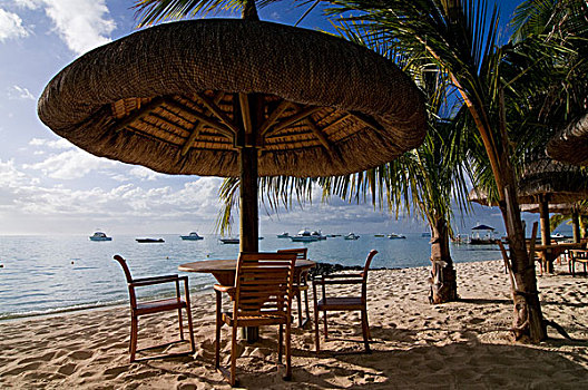 毛里求斯,酒店,平静,地点,遮阳伞,沙滩