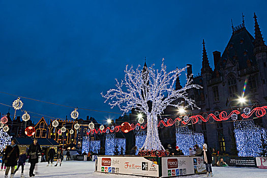 冰,滑冰场,格罗特,市场,冬天,布鲁日,西佛兰德省,佛兰德地区,比利时,欧洲