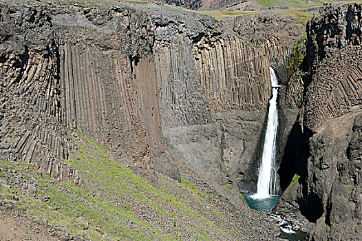 玄武岩,柱子,瀑布,靠近,冰岛,斯堪的纳维亚,北欧,欧洲