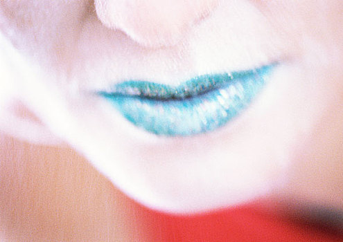 女人,嘴唇,绿色,口红,特写
