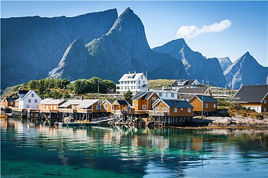 美景,捕鱼,城镇,瑞恩,峡湾,罗浮敦群岛,挪威