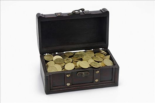 宝箱,木盒,金色,欧元硬币