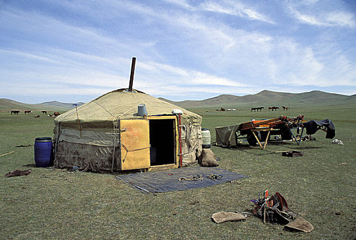 蒙古,靠近,乌兰巴托,草地,蒙古包