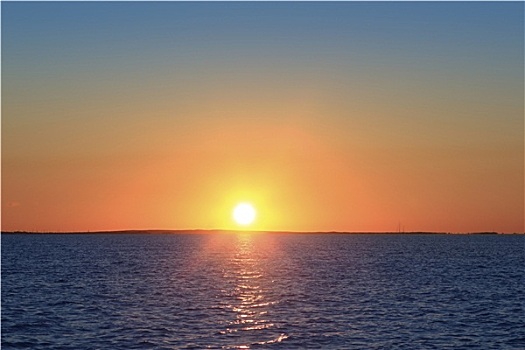 地中海,日落,地平线,橙色,太阳