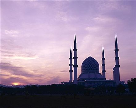 日落,槟城州清真寺,苏丹,沙阿,清真寺,雪兰莪州,马来西亚