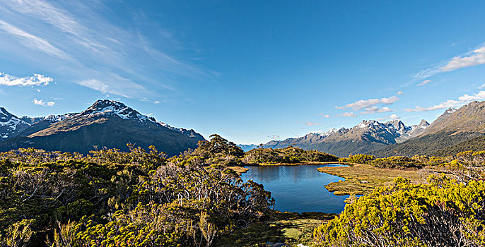 高山湖,上面,钥匙,顶峰,峡湾国家公园,南部地区,区域,新西兰,大洋洲