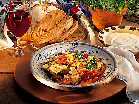 什锦蔬菜,蛋,平底锅食品,保加利亚,烹饪