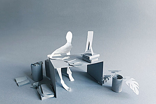 压力,纸,商务人士,工作,书桌,上方,灰色背景