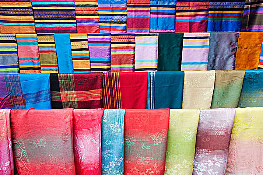 老挝,琅勃拉邦,禁止,乡村,展示,纪念品,丝绸,围巾
