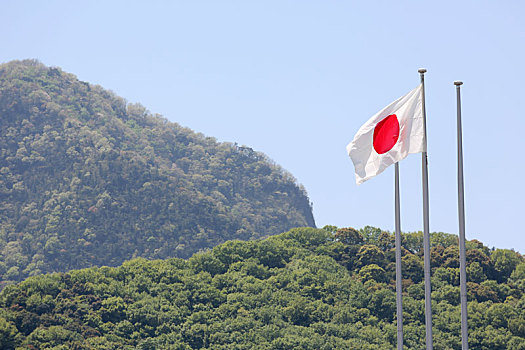 日本,旗帜,风,山