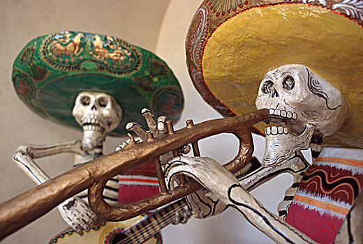 墨西哥,瓦哈卡,亡灵节,木质,墨西哥流浪乐队艺人,雕刻,木头
