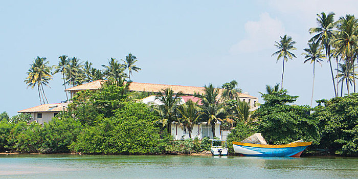 房子,船,远处,斯里兰卡